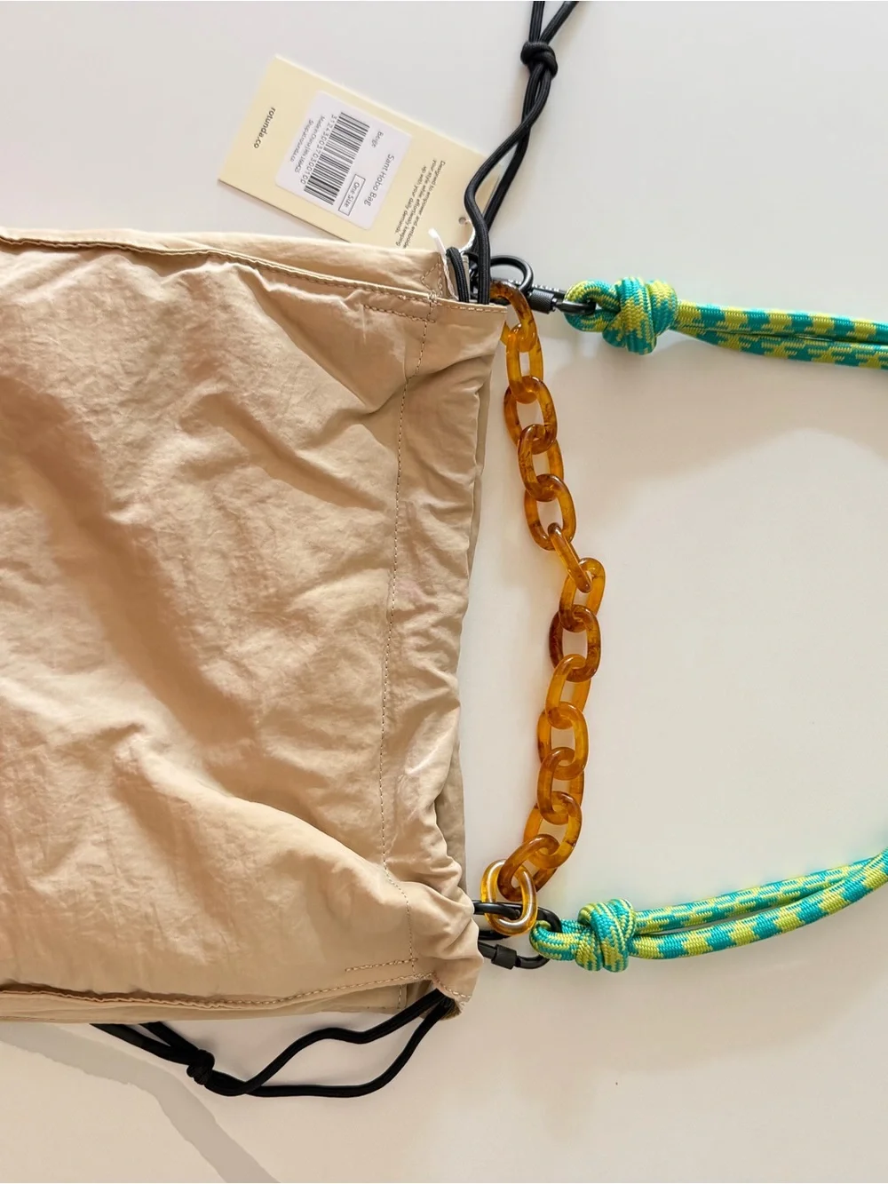 Rotunda Sant Hobo Gold Shoulder Bag with Green Rope Handle